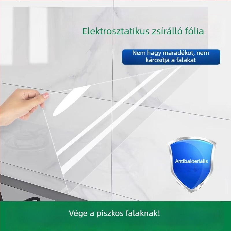 Konyhai átlátszó elektrostatikus öntapadós fólia csempékre, vastított, hőálló, fa mintázatú, vízálló falakhoz