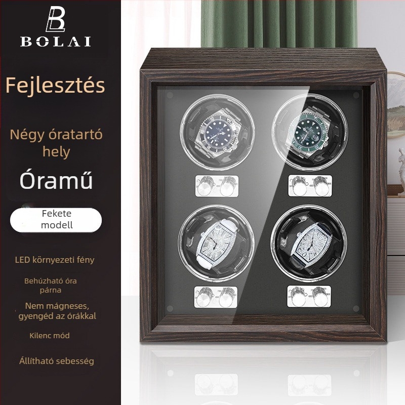 BOLAI Fából készült Óratorzító és Forgató, Csendes, Anti-mágneses, Automata, Tároló Dobozzal