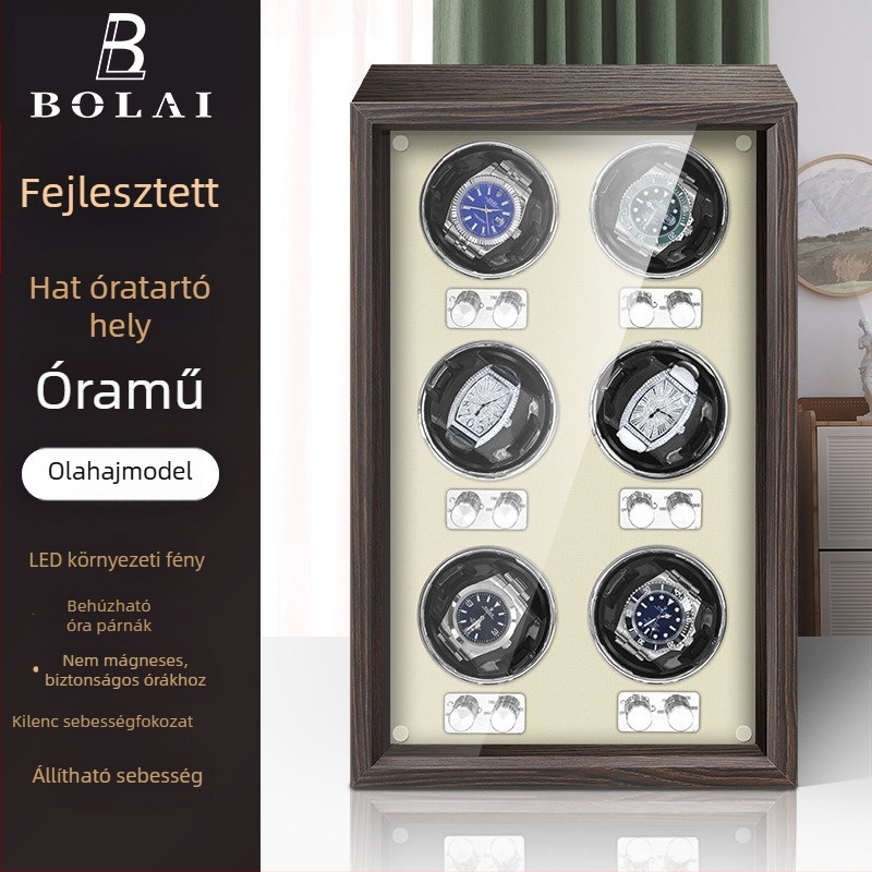 BOLAI Fából készült Óratorzító és Forgató, Csendes, Anti-mágneses, Automata, Tároló Dobozzal