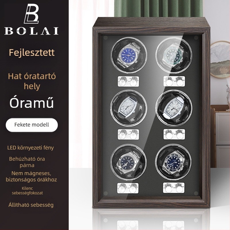 BOLAI Fából készült Óratorzító és Forgató, Csendes, Anti-mágneses, Automata, Tároló Dobozzal