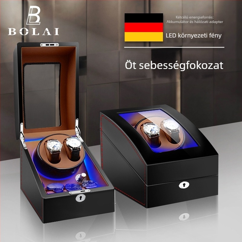 BOLAI Fából készült Óratorzító és Forgató, Csendes, Anti-mágneses, Automata, Tároló Dobozzal