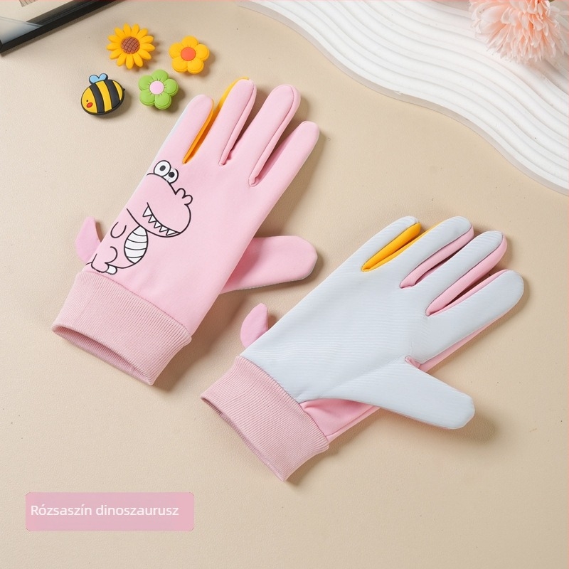 Nylon gyerek síkesztyűk, téli meleg, karikatúra mintával, 5–10 éveseknek