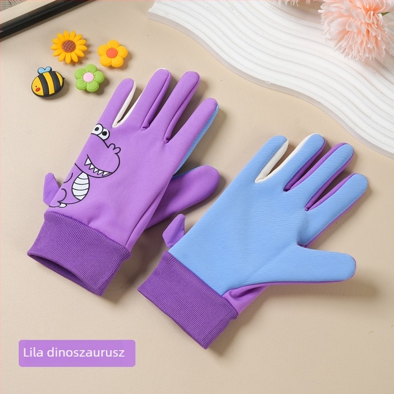 Nylon gyerek síkesztyűk, téli meleg, karikatúra mintával, 5–10 éveseknek