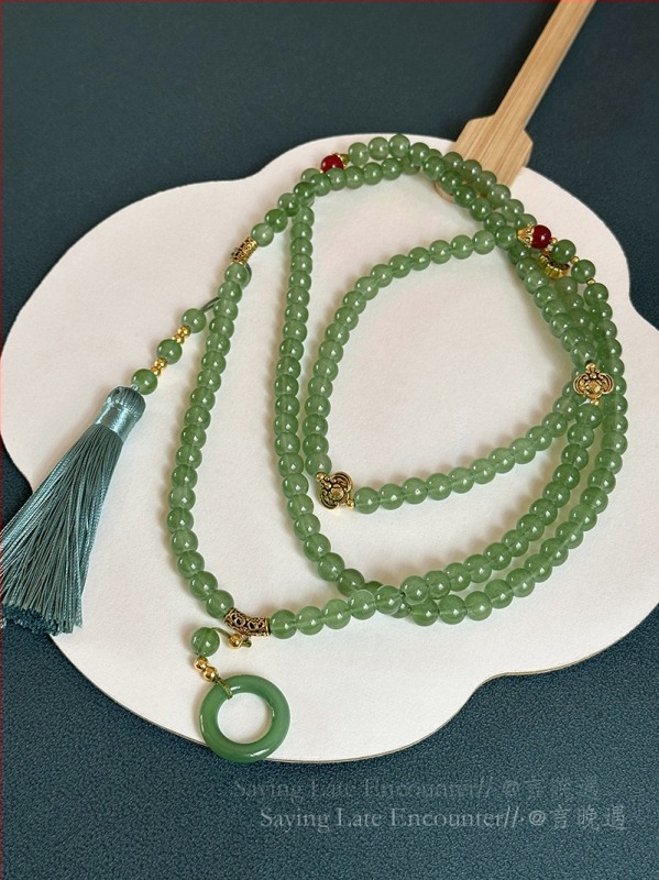 108 Liuli gyöngyös tassel nyaklánc, hosszú Hanfu kiegészítő, nemzeti szél stílus, 81 cm+