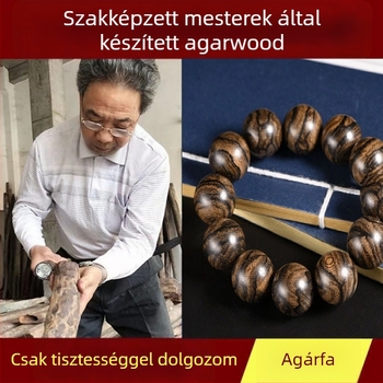 Aromás fa karkötő agarwood beillesztéssel, kézzel készített gyöngyök, 15 gyöngy