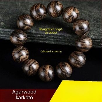 Aromás fa karkötő agarwood beillesztéssel, kézzel készített gyöngyök, 15 gyöngy