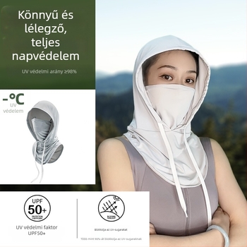 Nyári kültéri kerékpáros kapucnis fejfedő, teljes arckitakarással és nyakvédővel (lélegző, UV védelem, ultra-könnyű, napárnyékoló, Ice Silk anyag)