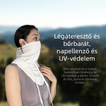 Nyári kültéri kerékpáros kapucnis fejfedő, teljes arckitakarással és nyakvédővel (lélegző, UV védelem, ultra-könnyű, napárnyékoló, Ice Silk anyag)