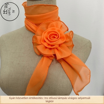Chiffon nyakkendő virágos lámpás motívummal, egyszínű, tavasz–nyár, koreai stílus