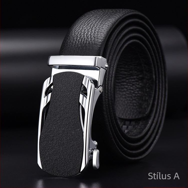 Férfi öv első rétegű marhabőrből, automata csattal, szélesség 2-4 cm, üzleti minimalista stílus