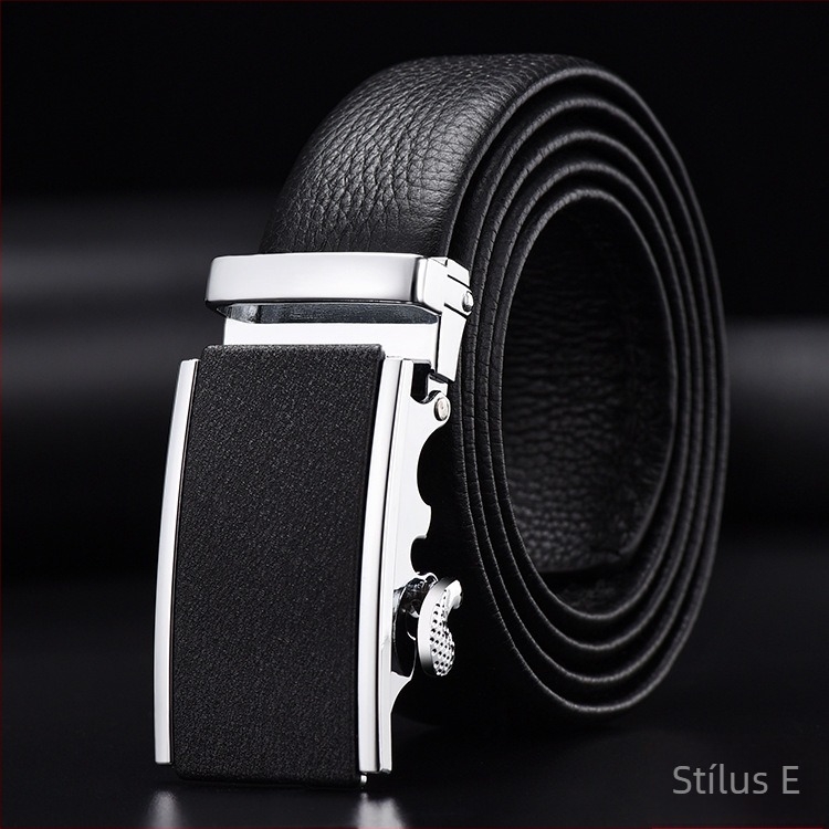 Férfi öv első rétegű marhabőrből, automata csattal, szélesség 2-4 cm, üzleti minimalista stílus