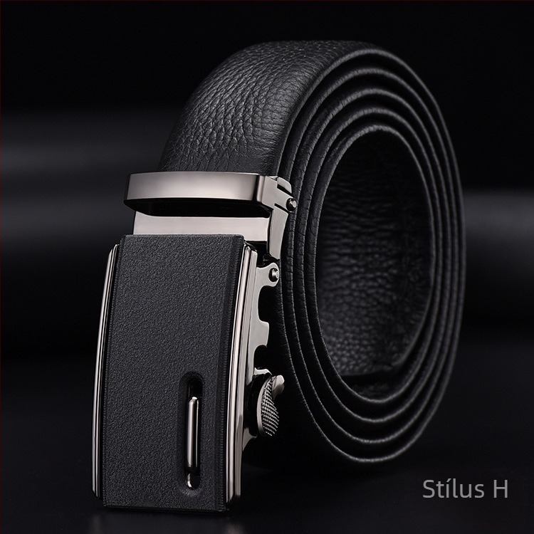 Férfi öv első rétegű marhabőrből, automata csattal, szélesség 2-4 cm, üzleti minimalista stílus