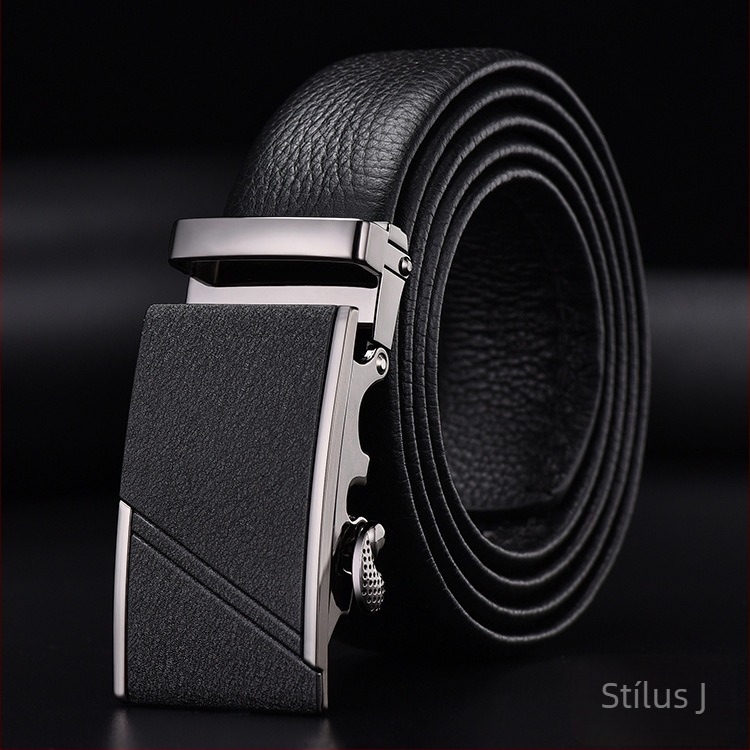Férfi öv első rétegű marhabőrből, automata csattal, szélesség 2-4 cm, üzleti minimalista stílus