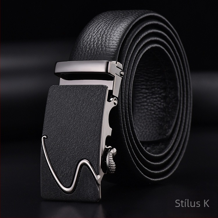 Férfi öv első rétegű marhabőrből, automata csattal, szélesség 2-4 cm, üzleti minimalista stílus