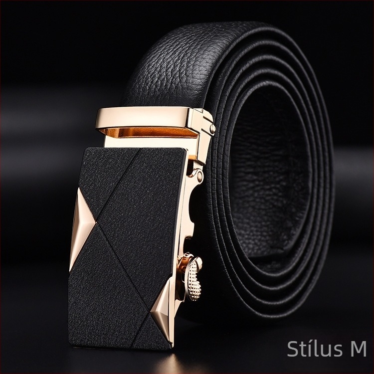 Férfi öv első rétegű marhabőrből, automata csattal, szélesség 2-4 cm, üzleti minimalista stílus