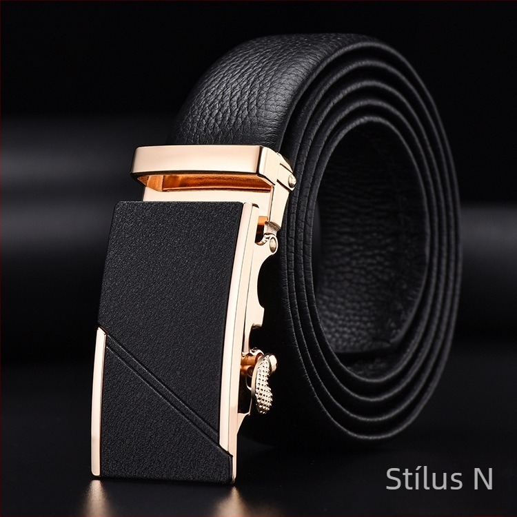 Férfi öv első rétegű marhabőrből, automata csattal, szélesség 2-4 cm, üzleti minimalista stílus