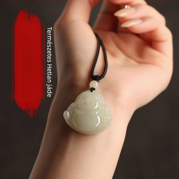 Hetian jade Maitreya Buddha medálos nyaklánc, kézzel készített, etnikus stílus, eredet: Lianyungang