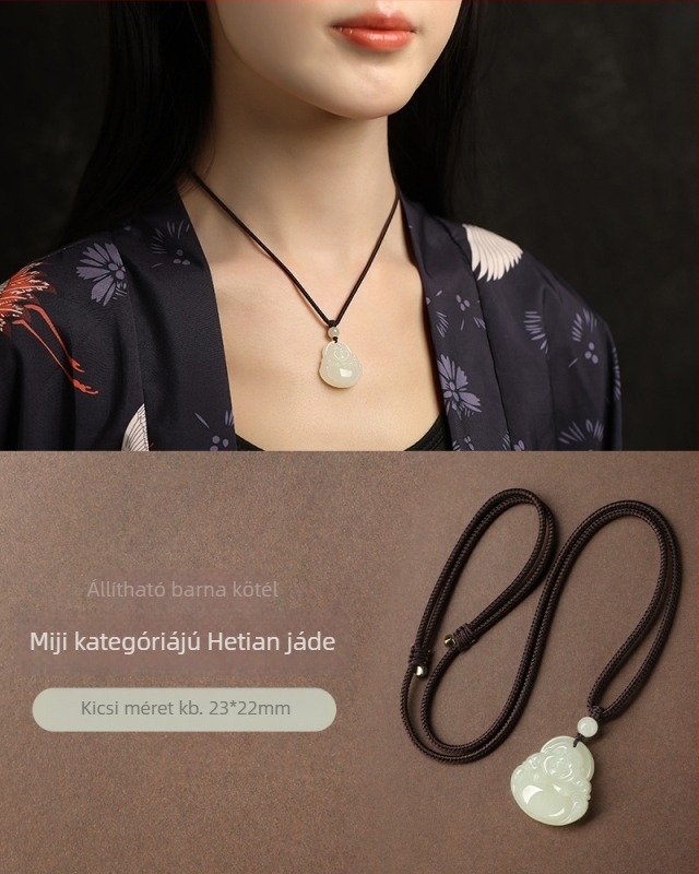 Hetian jade Maitreya Buddha medálos nyaklánc, kézzel készített, etnikus stílus, eredet: Lianyungang