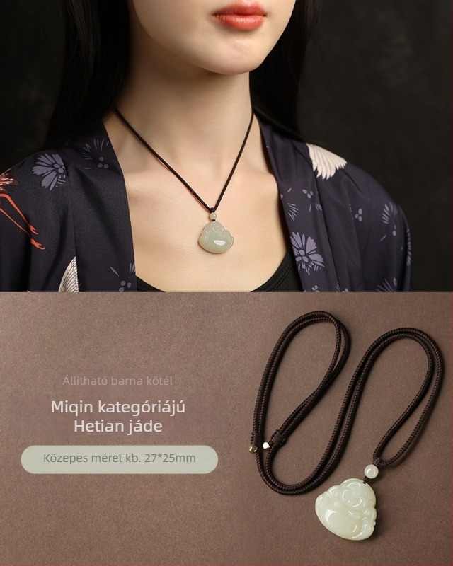 Hetian jade Maitreya Buddha medálos nyaklánc, kézzel készített, etnikus stílus, eredet: Lianyungang