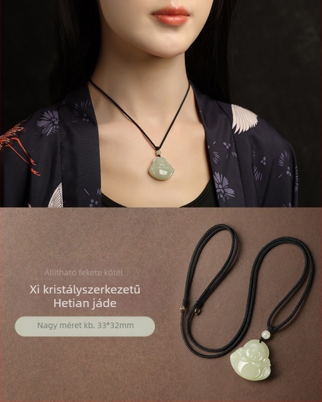 Hetian jade Maitreya Buddha medálos nyaklánc, kézzel készített, etnikus stílus, eredet: Lianyungang