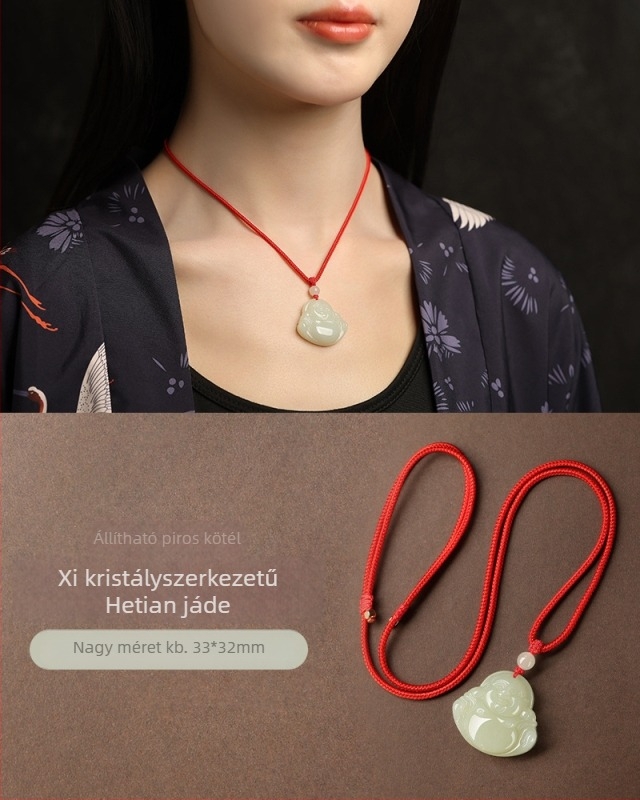 Hetian jade Maitreya Buddha medálos nyaklánc, kézzel készített, etnikus stílus, eredet: Lianyungang