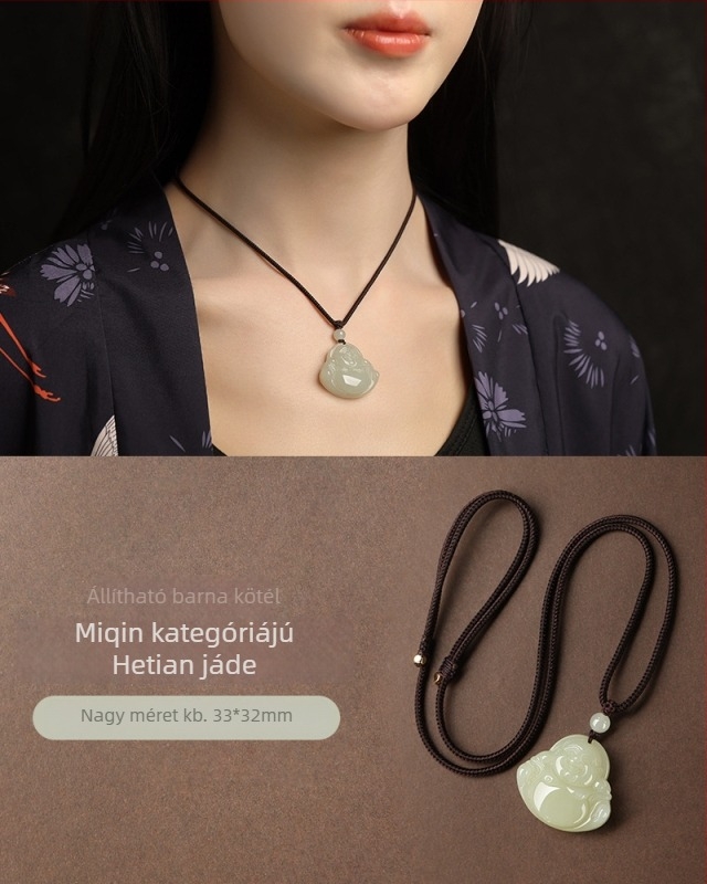 Hetian jade Maitreya Buddha medálos nyaklánc, kézzel készített, etnikus stílus, eredet: Lianyungang
