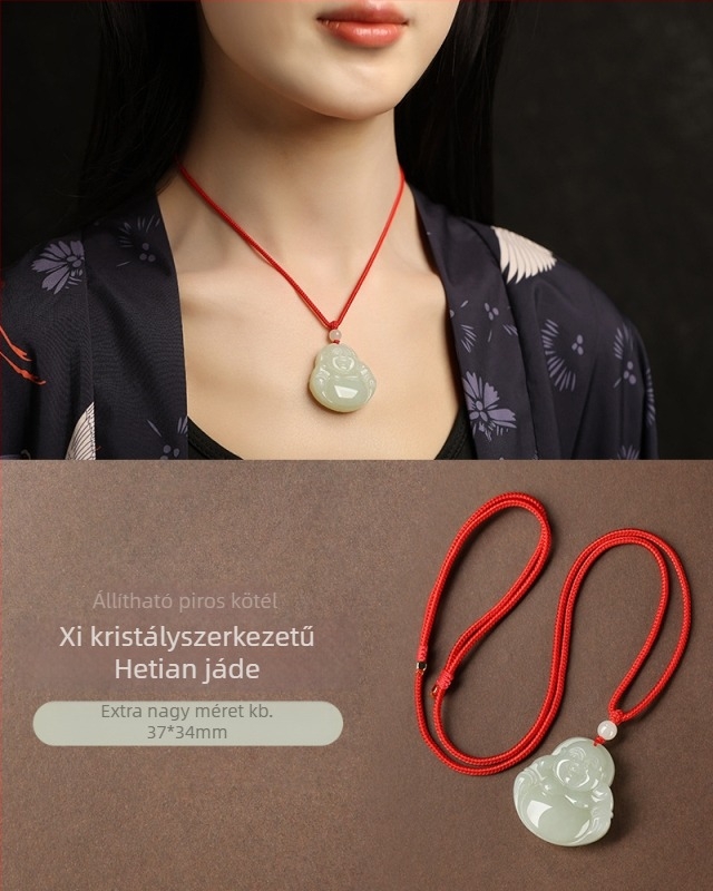 Hetian jade Maitreya Buddha medálos nyaklánc, kézzel készített, etnikus stílus, eredet: Lianyungang