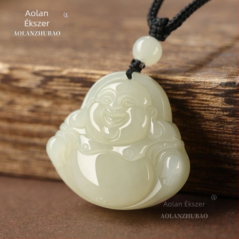 Hetian jade Maitreya Buddha medálos nyaklánc, kézzel készített, etnikus stílus, eredet: Lianyungang