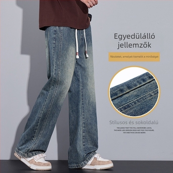 Bootcut denim farmernadrág fleece-béléssel, középmagas derék, ívelt szegély, enyhén bővülő egyenes szár