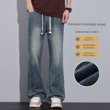 Bootcut denim farmernadrág fleece-béléssel, középmagas derék, ívelt szegély, enyhén bővülő egyenes szár
