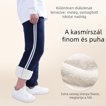 Gyerekeknek szóló pamut sportnadrág fleece belsővel, téli, Preppy stílus, 73% pamut, középmagas derekú, elasztikus derékrész