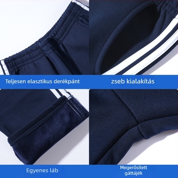 Gyerekeknek szóló pamut sportnadrág fleece belsővel, téli, Preppy stílus, 73% pamut, középmagas derekú, elasztikus derékrész
