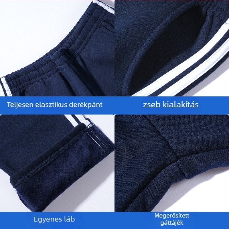 Gyerekeknek szóló pamut sportnadrág fleece belsővel, téli, Preppy stílus, 73% pamut, középmagas derekú, elasztikus derékrész