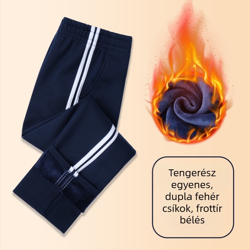 Gyerekeknek szóló pamut sportnadrág fleece belsővel, téli, Preppy stílus, 73% pamut, középmagas derekú, elasztikus derékrész