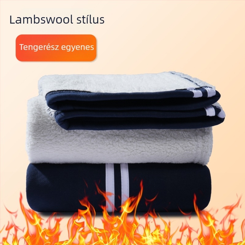 Gyerekeknek szóló pamut sportnadrág fleece belsővel, téli, Preppy stílus, 73% pamut, középmagas derekú, elasztikus derékrész