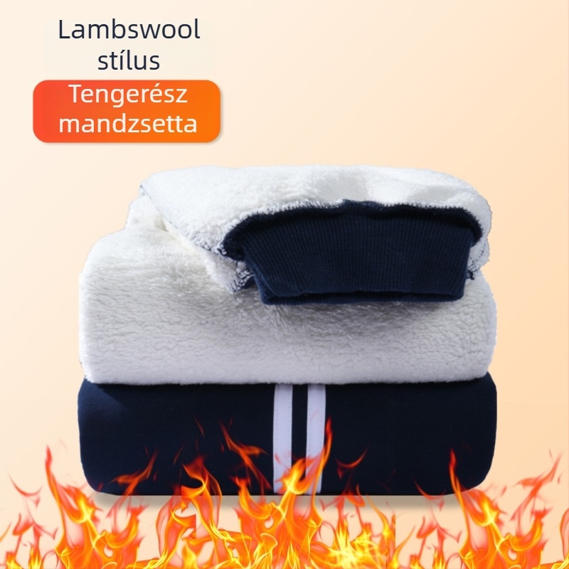 Gyerekeknek szóló pamut sportnadrág fleece belsővel, téli, Preppy stílus, 73% pamut, középmagas derekú, elasztikus derékrész