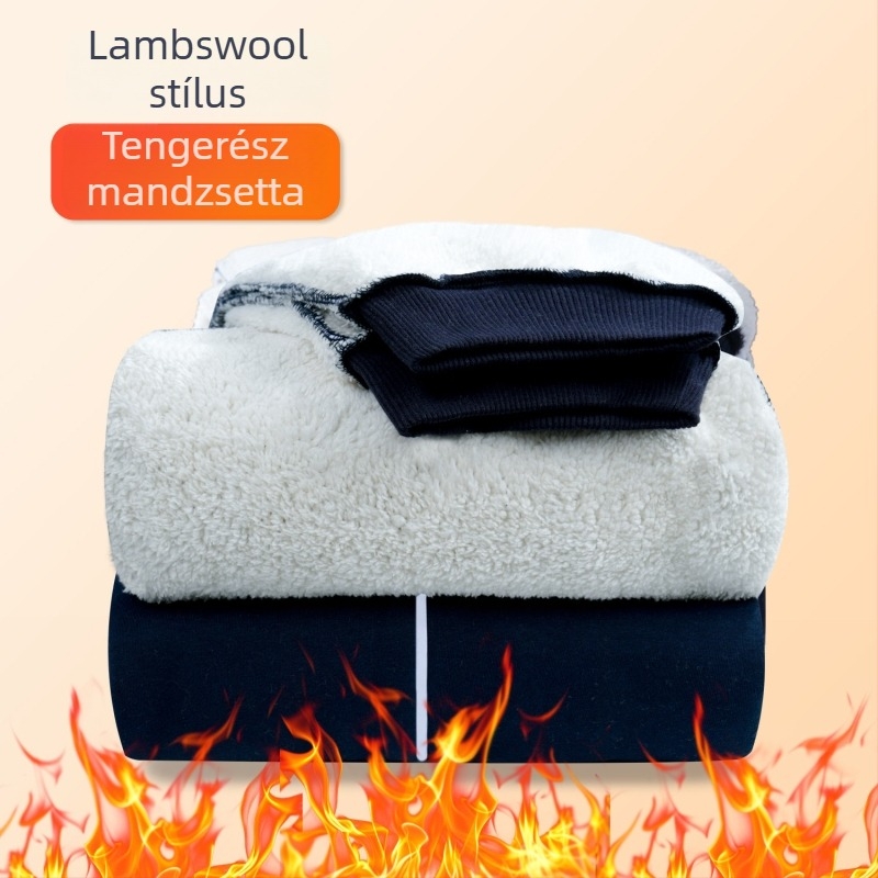 Gyerekeknek szóló pamut sportnadrág fleece belsővel, téli, Preppy stílus, 73% pamut, középmagas derekú, elasztikus derékrész