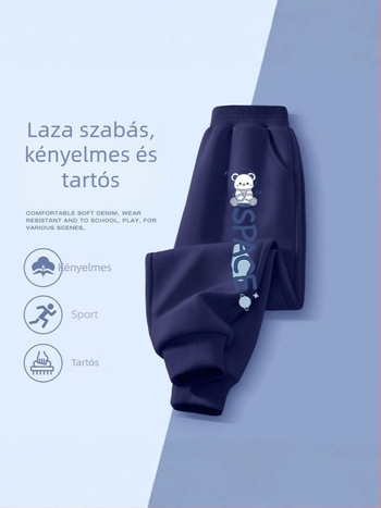 Fiúknak pamut jogger nadrágok tavasz–őszre, mindennapi viselet, 3–8 évesek, mesefigurás mintával