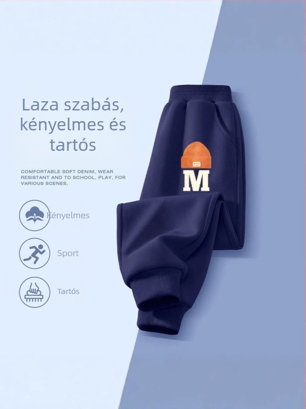 Fiúknak pamut jogger nadrágok tavasz–őszre, mindennapi viselet, 3–8 évesek, mesefigurás mintával