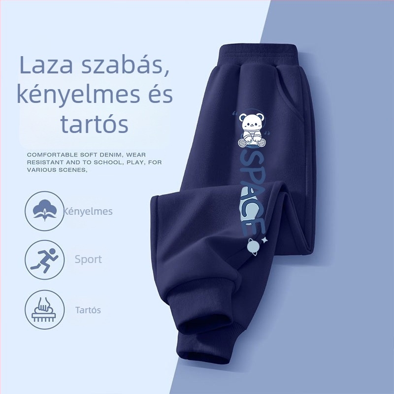 Fiúknak pamut jogger nadrágok tavasz–őszre, mindennapi viselet, 3–8 évesek, mesefigurás mintával