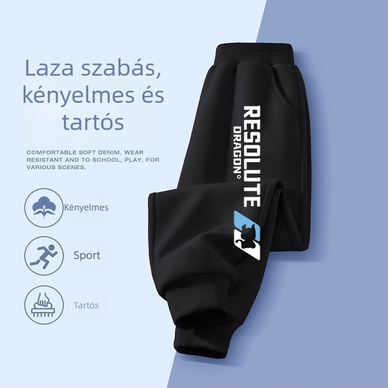 Fiúknak pamut jogger nadrágok tavasz–őszre, mindennapi viselet, 3–8 évesek, mesefigurás mintával