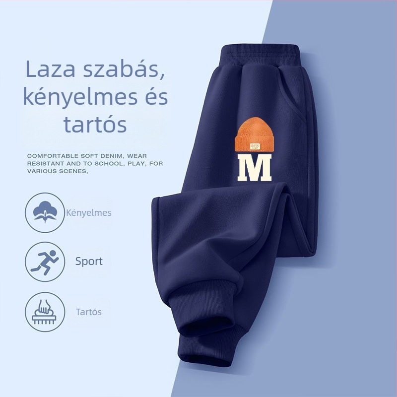Fiúknak pamut jogger nadrágok tavasz–őszre, mindennapi viselet, 3–8 évesek, mesefigurás mintával
