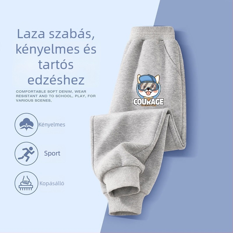 Fiúknak pamut jogger nadrágok tavasz–őszre, mindennapi viselet, 3–8 évesek, mesefigurás mintával