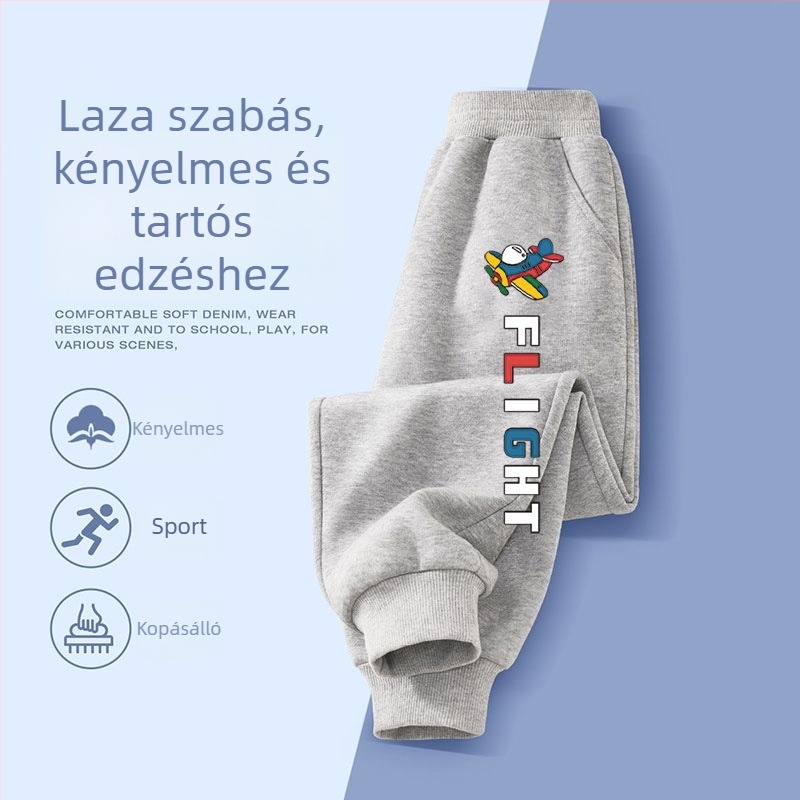 Fiúknak pamut jogger nadrágok tavasz–őszre, mindennapi viselet, 3–8 évesek, mesefigurás mintával