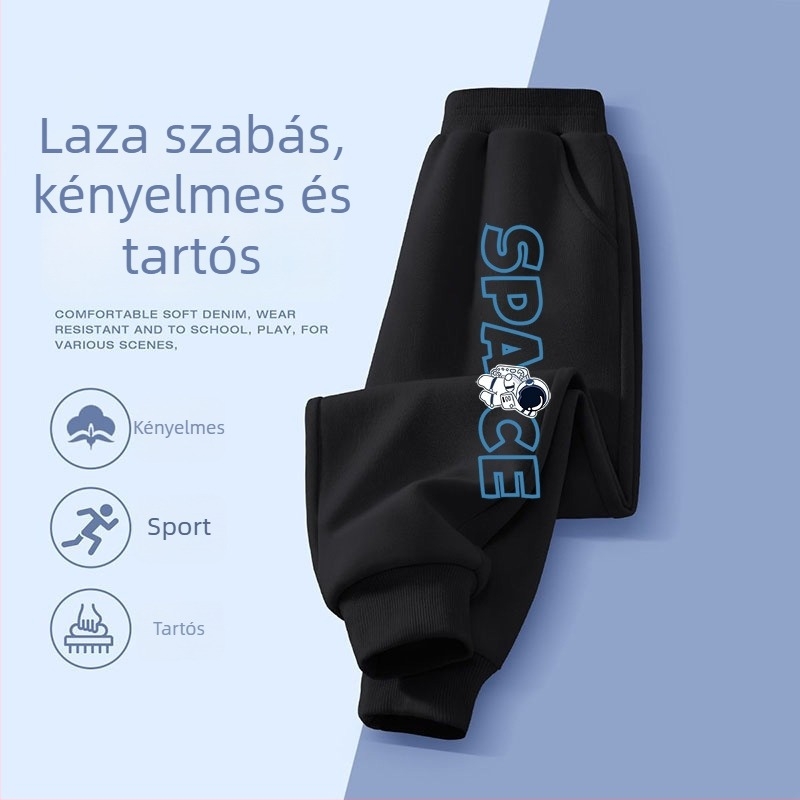 Fiúknak pamut jogger nadrágok tavasz–őszre, mindennapi viselet, 3–8 évesek, mesefigurás mintával