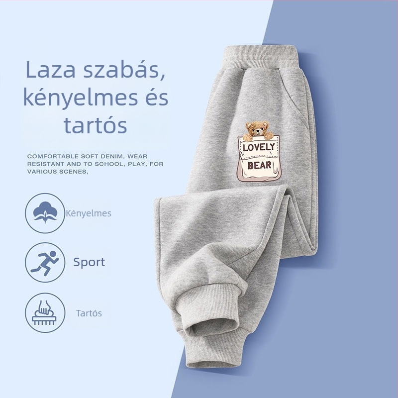 Fiúknak pamut jogger nadrágok tavasz–őszre, mindennapi viselet, 3–8 évesek, mesefigurás mintával
