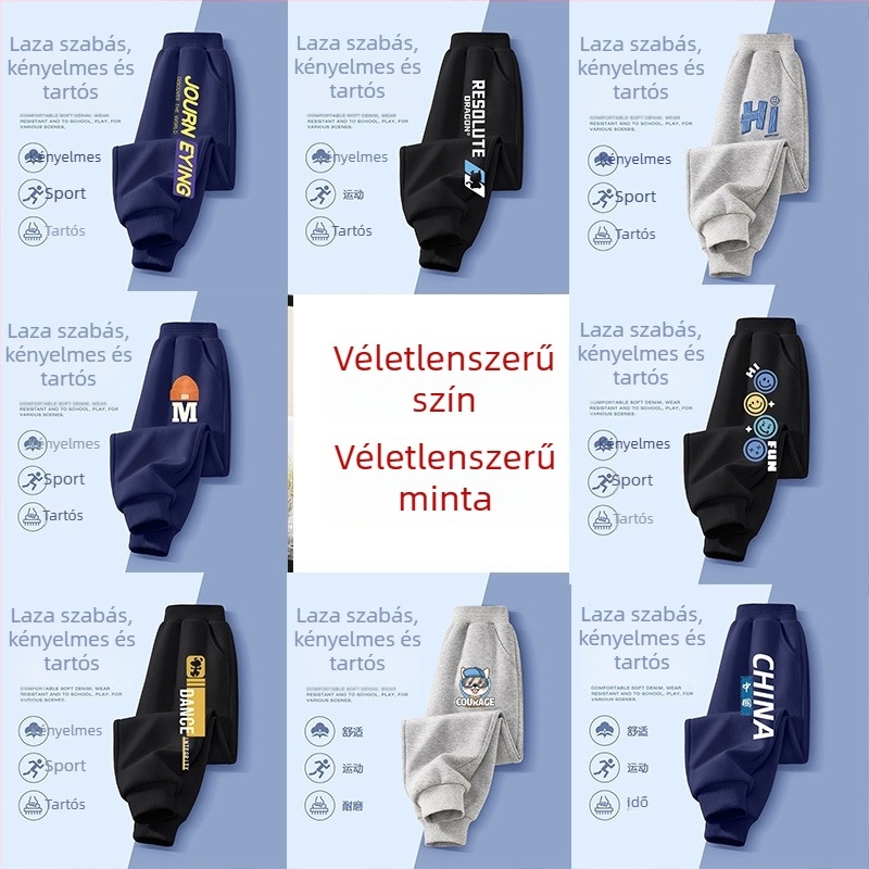 Fiúknak pamut jogger nadrágok tavasz–őszre, mindennapi viselet, 3–8 évesek, mesefigurás mintával