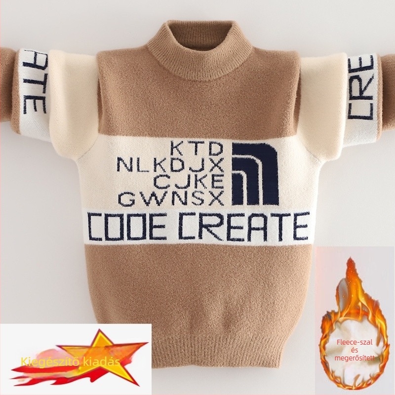 Gyerekeknek készült Mink velvet vastag, fleece-betétes pulóver télre (Koreai stílus; kapucni; kerek nyak; hosszú ujjak; akril rost)