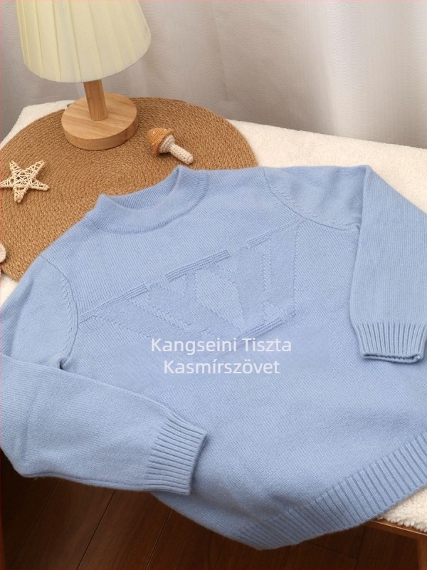 Megfelelő gyerekek számára kasmír pulóver, vast kötés, kerek nyakú, hosszú ujjú, csíkos/rajzfilm/absztraktus mintázat, puha fleeces felület, enzimes mosás, koreai stílus, 3–8 éveseknek, 100% kasmír.
