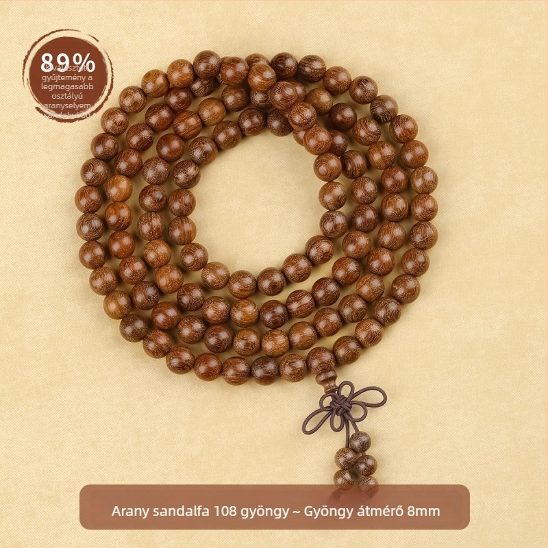 Fából készült buddhista karkötő 108 gyönggyel, polírozott felülettel, uniszex stílus, Guangzhou eredetű